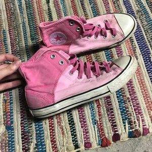 All pink velcro elastic converse hightops